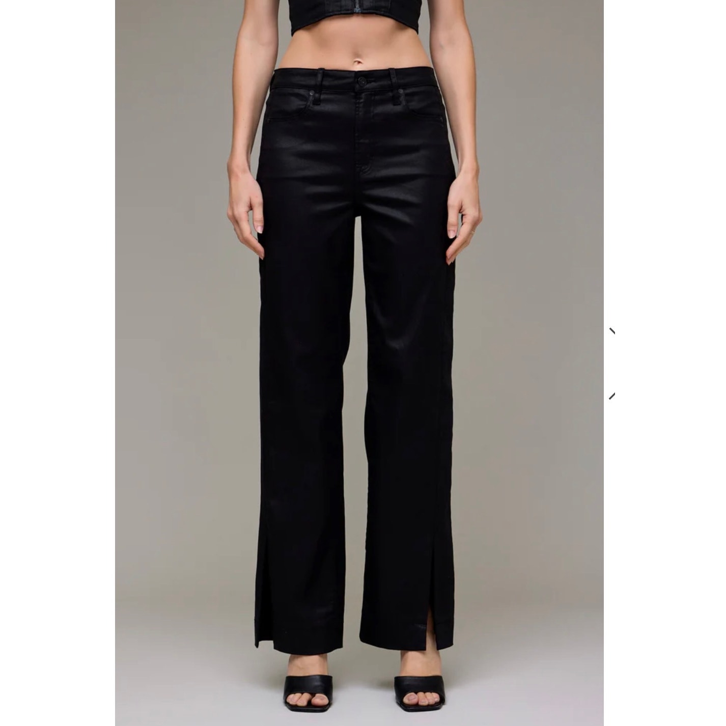 Hidden La Tracey Coated Jeans High Rise Straight Slit Hem 28 Black